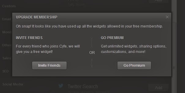 Upgrade for more widgets at Cyfe